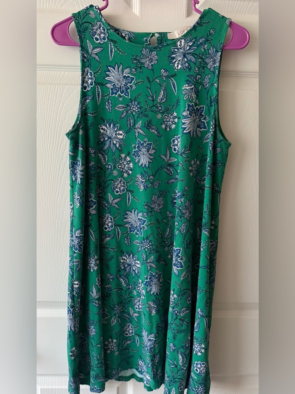 LOFT Green Floral Sleeveless Dress